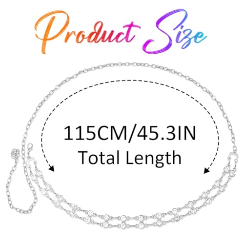 COSYDAYS Silver Rhinestone Chain Belts Sparkly Crystal Dress Belt Fashion Waist Accessories for Women4
