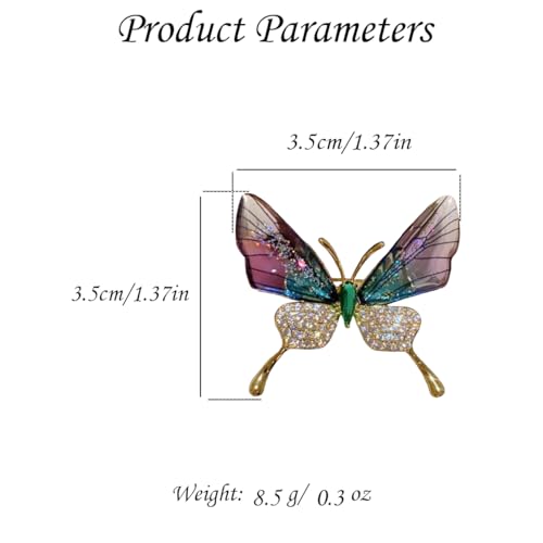Image of Green Purple Butterfly Rhinestone Brooch Pin for Women Girls Men Clear Crystal Fashion Cartoon Animal Lapel Pins Dress Accessories Unisex Delicacy Birthday Christmas Party Jewelry