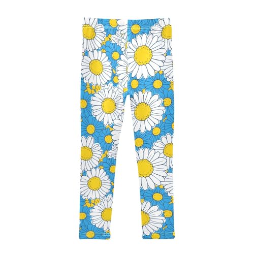 Blue Chrysanthemum Flower Girls Leggings Soft Stretch Workout Yoga Dance Pants for Kids Casual Tights2
