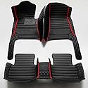 Personalisierung Anpassen Autofussmatten - 3D Luxus PU-Leder Auto Fussmatten Massanfertigung, Nach Maß Fußmatten Kompatibel mit 99% AutoMarke Modell (Alle schwarz+Rot Bar)