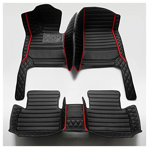 Personalisierung Anpassen Autofussmatten - 3D Luxus PU-Leder Auto Fussmatten Massanfertigung, Nach Maß Fußmatten Kompatibel mit 99% AutoMarke Modell (Alle schwarz+Rot Bar)