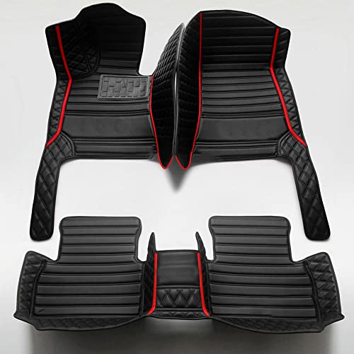 Custom Personalized Floor Mats for Cars - Luxury Full Coverage All Weather Mats Anti-Slip Leather Mat Set Fit for 99% of Cars SUVs & Trucks (Black+Red bar D-Diamond+Strip)