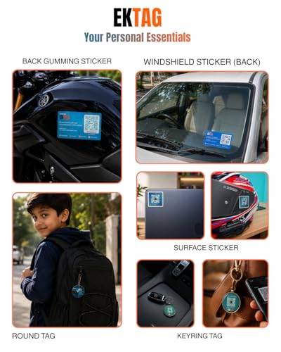 Image of Nxcar EkTag Smart QR Tag (15 Pc Family Pack) | QR Tags for Car, Bike, Phone, Bags, Pets and School Items. Lost Item Finder | 100% Phone Number Privacy | Pack of 15 Tags