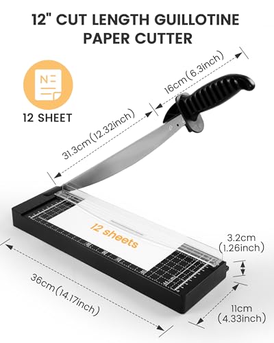 Image of MAKEASY Paper Cutter 12 Inch, 12 Sheet Capacity, Heavy Duty Paper Cutter for Cardstock, Guillotine Paper Trimmer for Crafting, Classroom and Office