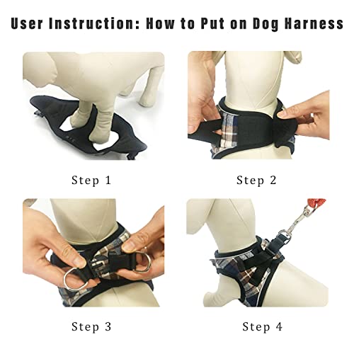 Soft Plaid Dog Harness, Adjustable No Pull Reflective Comfort Padded Pet Vest For Dogs (Red&Blue, 2X-Small) #TOP7