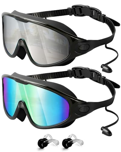 Olutula Gafas de natación de visión ancha para adultos, revestimiento antivaho, protección UV y diseño a prueba de fugas para hombres y mujeres, vista panorámica submarina cristalina para natación de