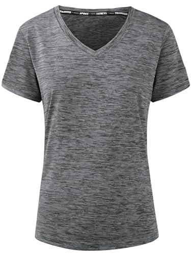 Peakwell Damen V-Ausschnitt Sportshirt Atmungsaktiv T-Shirts Top Kurzarm Funktionsshirts Sport Oberteile