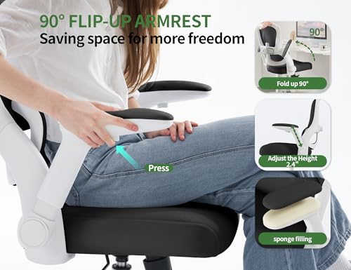 Ergonomic Office Chair - Computer Desk Chair with Adjustable Lumbar Support - 400lbs Executive Desk Chair High Back with Headrest Flip-Up Arms for Long Hours, Rolling Chair (White Black) - Image 4