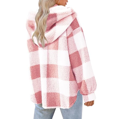Plaid Sherpa Jacket Women 2025 Fall Fashion Hooded Fleece Jackets Plus Size Winter Coats Long Sleeve Button Outwear3