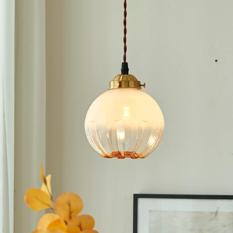 Miniatura 2 de 2 Pack Retro Pendant Light Fixtures, Nordic Bud Shape Glass Shade Hanging Pendant Lamp with Metal Finish, Gold Dome Adjustable Cord Chandelier for