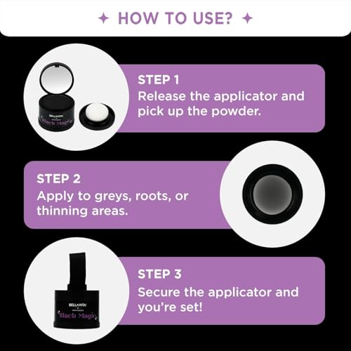 Image of BELLAVITA Black Magic Hair Powder 4g | Covers Grey Hair & Bald Spots Instantly | Root Touch Up | Root Cover Up | Sweat-Resistant & Long-Lasting Formula | Natural Looking Colour | Quick cover touch-up