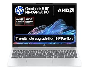 HP OmniBook 5 NGAI Copilot+ PC | 16" | 1920 x 1200 pixels | AMD Ryzen AI 5 | 16GB | 512GB SSD | Windows 11 Home | Anti-glare panel Fast Charge True Vision FHD IR camera | 16-ag1001sa