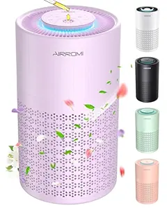 AIRROMI Air Purifier for Bedroom with True H13 HEPA 3-in-1 Filters, Pet Air Purifiers for Home Cat Pee Smell, Covers Up to 990 Ft, Quiet 360 degree intake Air Cleaner for Allergies Dust Smoke Odor Purple