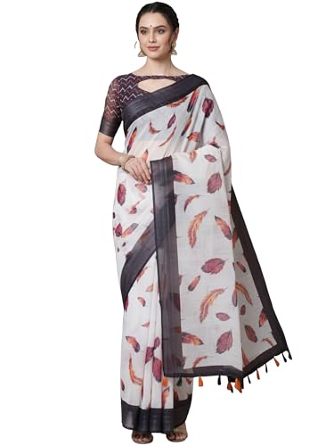 Image of AKHILAM Women's Multicolor Litchi Silk Ethnic Motif Print Saree With Unstitched Blouse Piece|sarees for women | litchi silk sarees