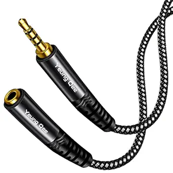 Headphone Extension Cable 1.5 ft, 4 Pole Nylon Braid 3.5mm TRRS Male to Female Lossless Stereo Audio Adapter Extension Cable for Tablet/PC/ PS4 and More (1.5FT/0.5M)