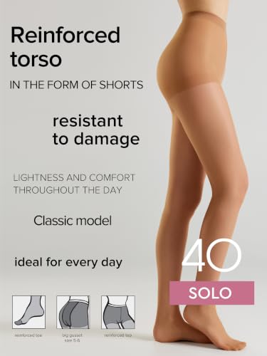 Image of Conte Solo 40 Denier Sheer Pantyhose for Women, Tights with Reinforced Toe | Sheer Stockings for Women, Semi-Matte Finish, Reinforced Panty, Lycra Fiber, Large Gusset XXL-3XL, Medias Para Mujer