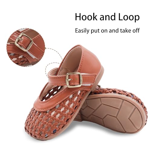 Toddler Girl Mary Jane Dress Shoes Little Kids Round Toe Buckle Strap Woven Ballet Flats Girls Comfortable Casual Shoes3