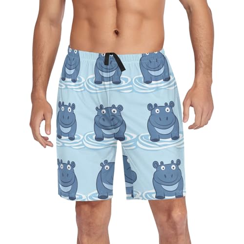 Men's Short Pajama Bottoms Hippo Cartoon Animal Blue Home Casual Sleep Pants4