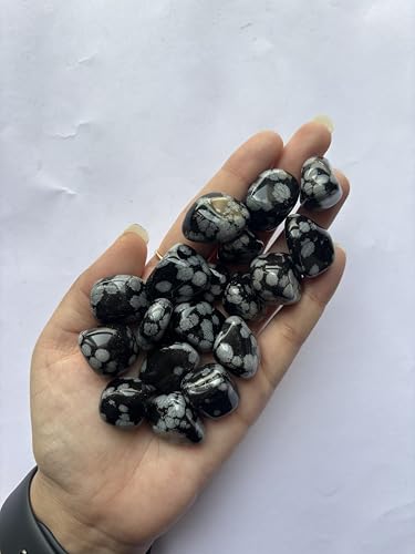 Image of Tumbled Stones, Natural Crystal Healing Stones, Home Office Decor, Aquarium Decorative Pebbles, Vase Fillers (Snowflake Obsidian, 100)