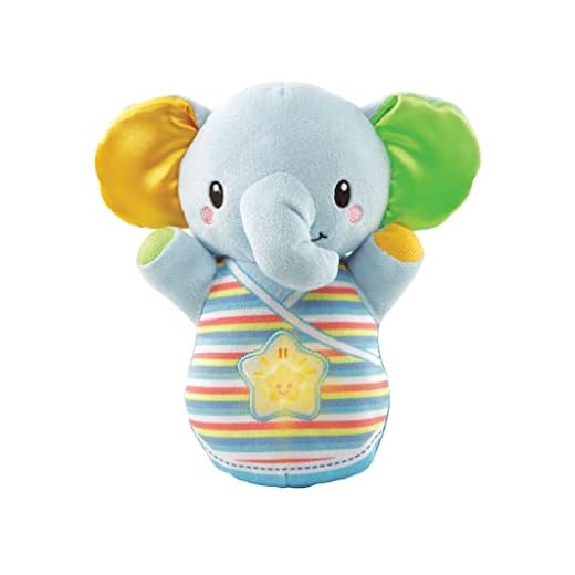 VTech-80-508622 Trompito, Elefante de Peluche para bebé, Musical, luz de Noche, con más de 45 Voces, Canciones y melodías, Color Azul, (3480-508322)