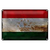 Vintage Metallschild | Flagge von Tadschikistan | Retro Wanddeko | 20 cm x 30 cm