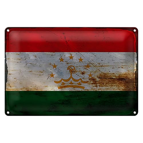 Vintage Metallschild | Flagge von Tadschikistan | Retro Wanddeko | 20 cm x 30 cm