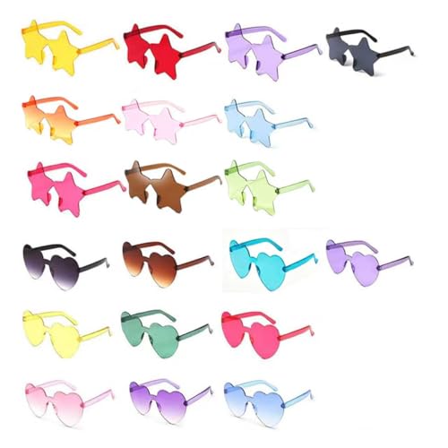 YBAOLONG 20 Stück Farben Party Brille, Bunte Herz Sonnenbrille und Sternbrille, Transparente Candy...