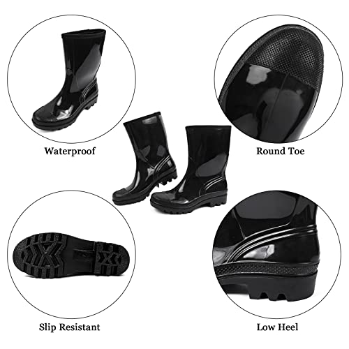 Image of DKSUKO Women's Wide Calf Rain Boots, Waterproof Mid Height Garden Boots | Seamless PVC shell, cushioned insole, and roomy shaft for wet grass, muddy yards, dog walks, and easy rinse-clean care