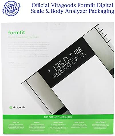 Vitagoods Form Fit Digital Scale and Body Analyzer-Tracks Fat, Weight, Muscle/Bone Mass, Water Weight-397 Pound Capacity, Silver 5 Pound