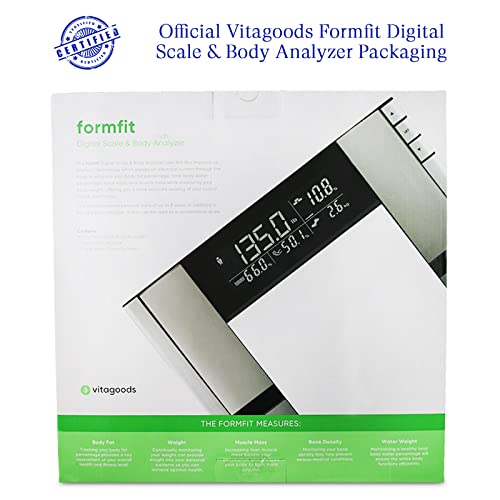 Vitagoods Form Fit Digital Scale and Body Analyzer-Tracks Fat, Weight, Muscle/Bone Mass, Water Weight-397 Pound Capacity, Silver 5 Pound
