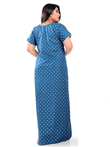 Image of Fabme Women's Cotton Floor Length Casual Nightgown (NW0296 Dark Blue 6XL)
