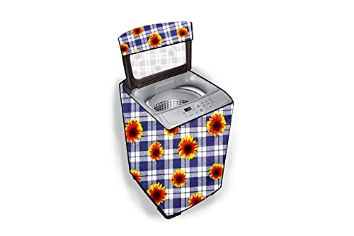 Image of Stylista Top Load Fully Automatic Washing Machine Cover Compatible for IFB 8 kg, 8.5 kg, 9 kg & 9.5 kg, Gingham Floral Pattern Blue