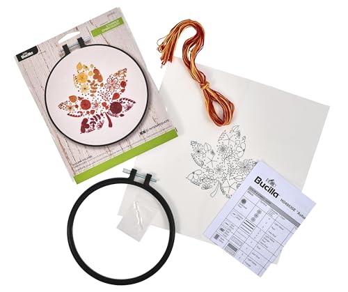 Image of Bucilla, Stamped Embroidery Kit, Autumn Foliage, Includes 6 inch Hoop, Floss, Needle, and Instructions