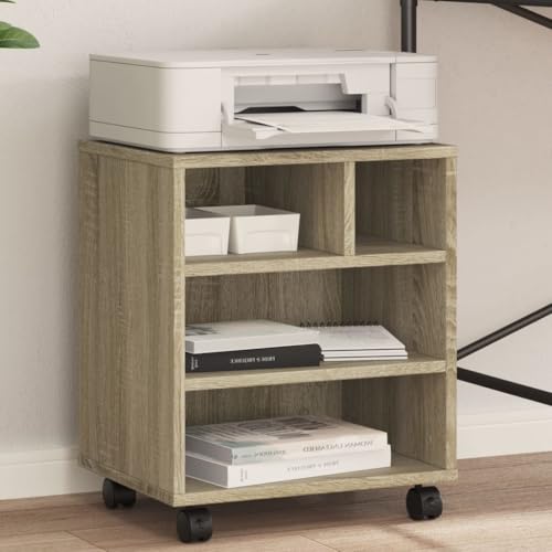 GeenYuu Soporte para impresora con ruedas, roble Sonoma, material de madera, 41 x 32 x 48 cm, carrito auxiliar móvil con espacio de almacenamiento y estante para oficina, oficina en casa, estudio