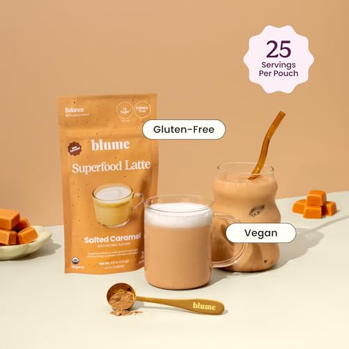 Blume Superfoods Latte - Salted Caramel - Dandelion Root and Maca Powder, Pink Himalayan Salt, Low-Sugar, Inflammation support, Organic, Vegan And Keto Friendly - 25 Servings