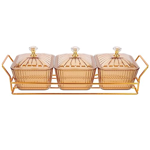 Cabilock Dry Fruit Tray with Lid Divided Snacks Dish Serving Plate Appetizer Plate with Tray Party Nuts Plate Food Storage Box Containers (3-Grid)