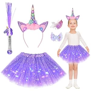 Ulikey Disfraz de Unicornio para Niña, Falda Tutú, Diademas Unicornio Luz, Varilla Luminosa LED de Unicornio, Pinzas de Pelo de Unicornio, Traje Unicornio Niña Cumpleaños Carnaval Cosplay