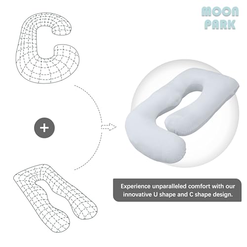 Image of MOON PARK Pregnancy Pillows for Sleeping - U Shaped Full Body Maternity Pillow with Removable Cover - Support for Back, Legs, Belly, HIPS - 65 Inch - Light Grey