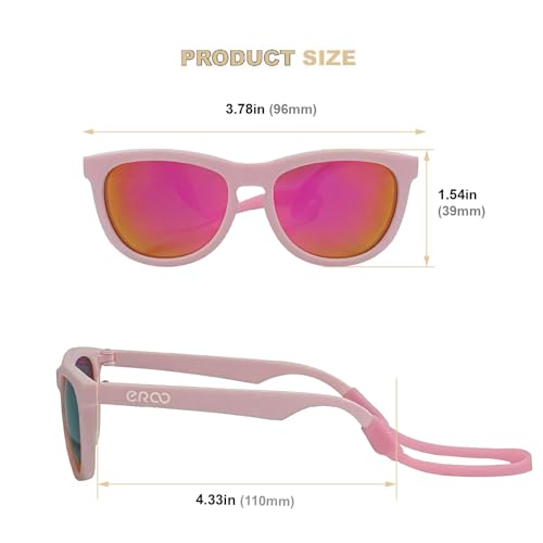 Flexible Polarized Baby Sunglasses with Strap for Infant Newborns Girl Boy 0-24 Months CPC Certified UV Protection D7184
