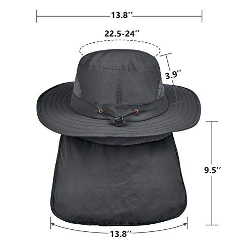 Lcztn Mens Upf 50+ Sun Protection Safari Cap Wide Brim Fishing Hiking Hat With Neck Flap For Garden Work (Dark Grey) #TOP6