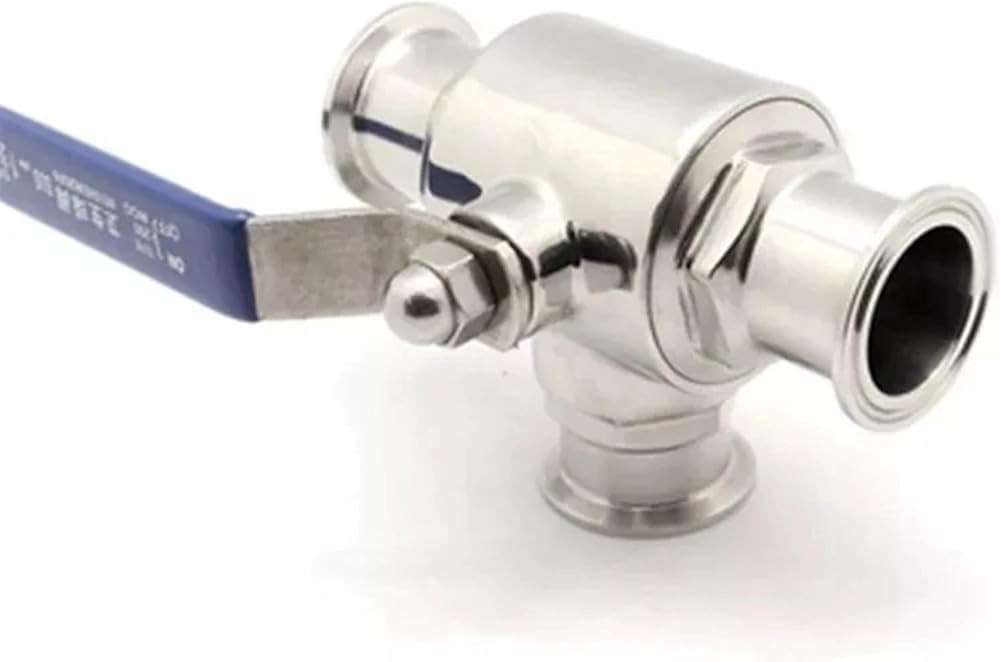 Vanne à bille sanitaire avec virole à trois colliers pour contrôle des fluides industriels