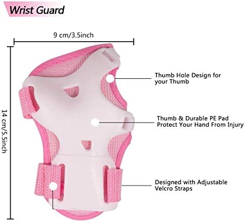 Kids/Youth Knee Pad Elbow Pads Guards Protective Gear Set for Rollerblade Roller Skates Cycling BMX Bike Skateboard Inline Skatings Scooter Riding Sports, Wrist Guards Toddler for Multi-sports Outdoor Activities: Rollerblading, Skating, Volleyball, Football (White/Pink, M) 7 412AjRMncHL. AC