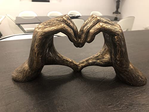 Hands Love Gesture Sculpture Antique-Silver Gold Bronze Colour Life-Size 26cm/10'' Expression of Appreciation & LoveValentine's Day I appreciate you I love you Wedding Present (Antique-Gold) - Image 2