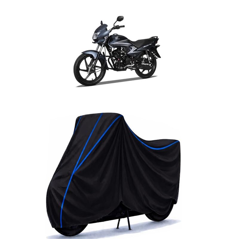 Image of Dream Yuga 110 Bike Cover Water Resistant Universal Motorcycle Rain | Heavy Duty UV Protection, Dust, Scratch Indoor Outdoor All Weather with Black Blue Piping Elastic