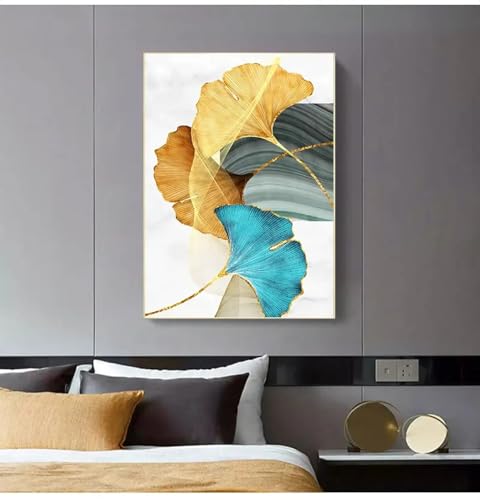 Peinture murale moderne de feuilles dorées TONGYINLI l'élégance artistique du triptyque - 4