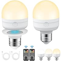 BOOTEEK 2 Stück Wiederaufladbare Glühbirne mit Fernbedienung, 3 Farbtemperaturen, Dimmbare E27/E26 Abnehmbare LED Glühbirne mit Timing-Funktion, Akku Glühbirne für Nicht Verkabelte Lampen, Dekoration