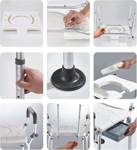 Chaise percée de chevet réglable et siège de toilette surélevé