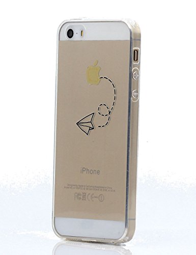 Keyihan iPhone 5 / 5S / SE Funda Carcasa Divertido Negro Cómic Patrón Suave TPU Transparente Ultra Delgada y Ligéra Parachoques Carcasa para Apple iPhone 5/5S/SE (Avion de Papel)