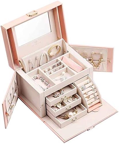 Portable Small Jewelry Box Leather Jewelry Organizer Travel Storage Case for Rings (Pink), Travel Jewelry Organizer for Necklace Earring Rings PU Leather Jewelry Holder Case