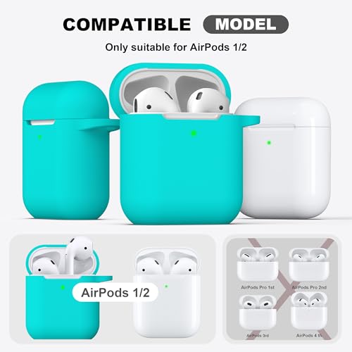 Image of AirPods Case Cover with Keychain, R-fun Full Protective Silicone AirPods Accessories Skin Cover for Women Girl with Apple AirPods Wireless Charging Case,Front LED Visible-Teal